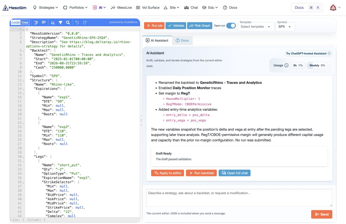 The AI Editor pairs the GeneticRhino definition with the assistant’s explanation and draft controls.