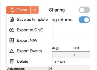 Open the Clone dropdown to save a template or export the run’s data.